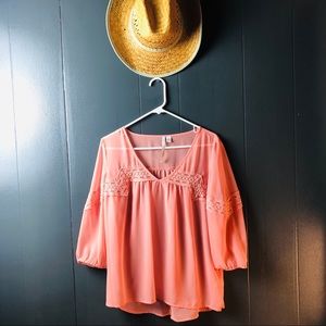 Lauren Conrad Sheer Boho shirt SZ M